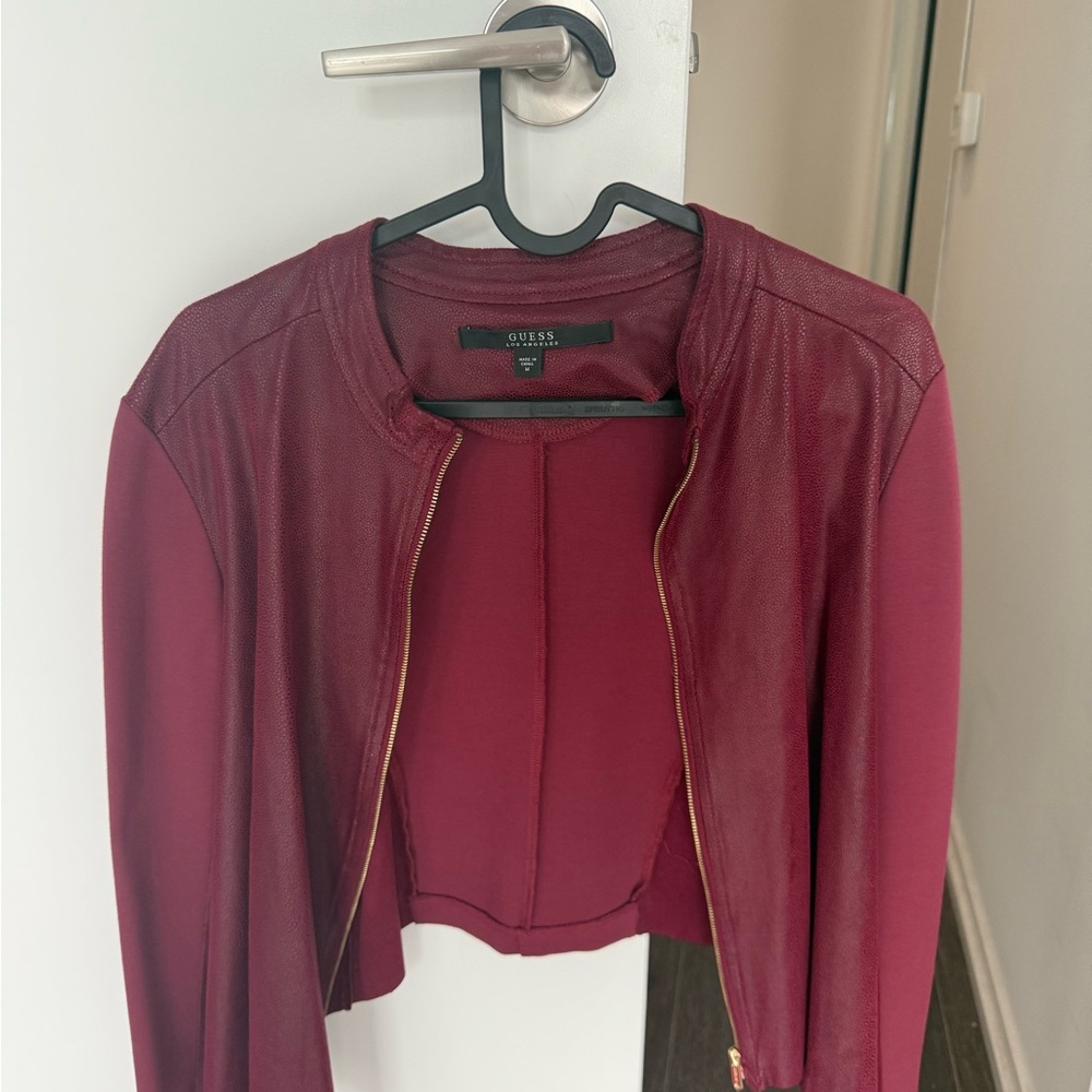 GUESS Women's Deep Red Leather Jacket